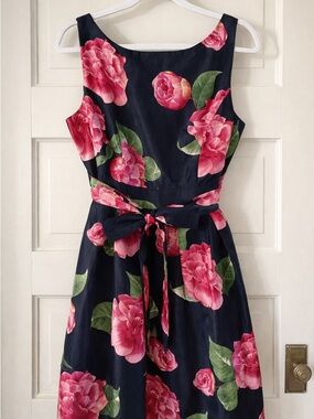 Jessica Howard - Navy Midi Dress with Pink Floral - Size 10 - Garden Party